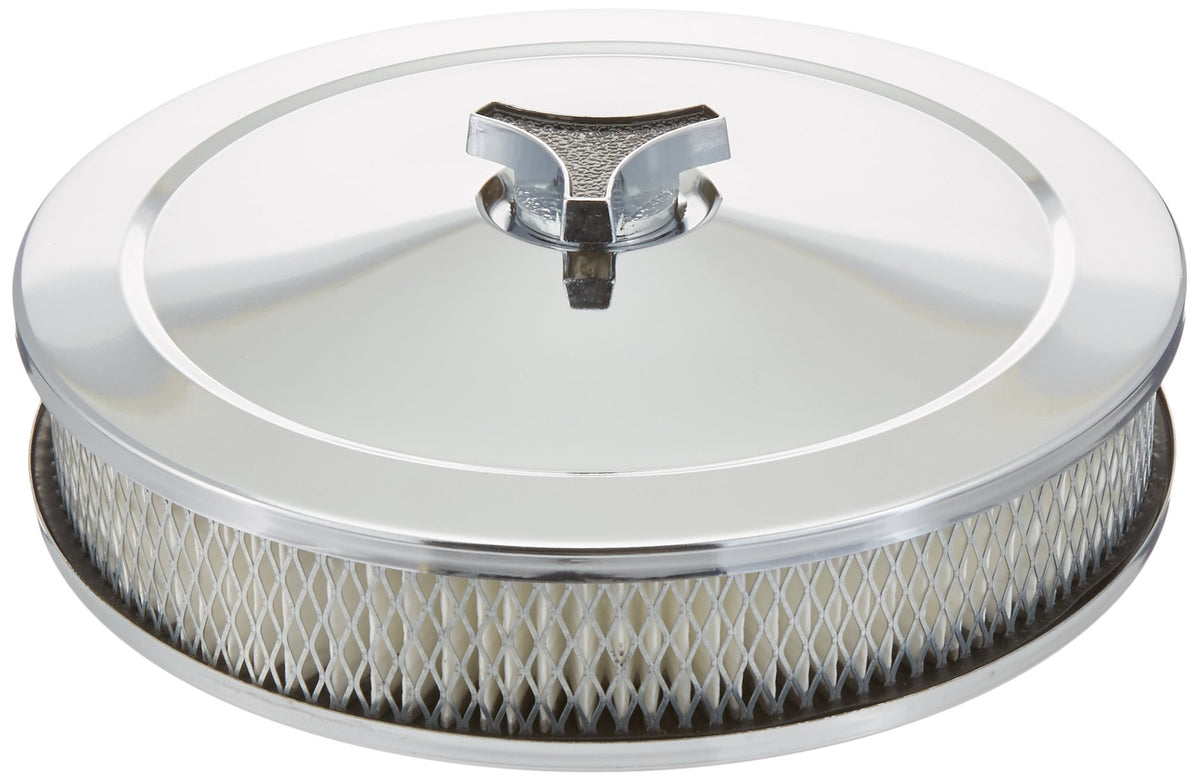 ProForm deluxe 10-inch chrome air cleaner front view showing polished finish and mounting