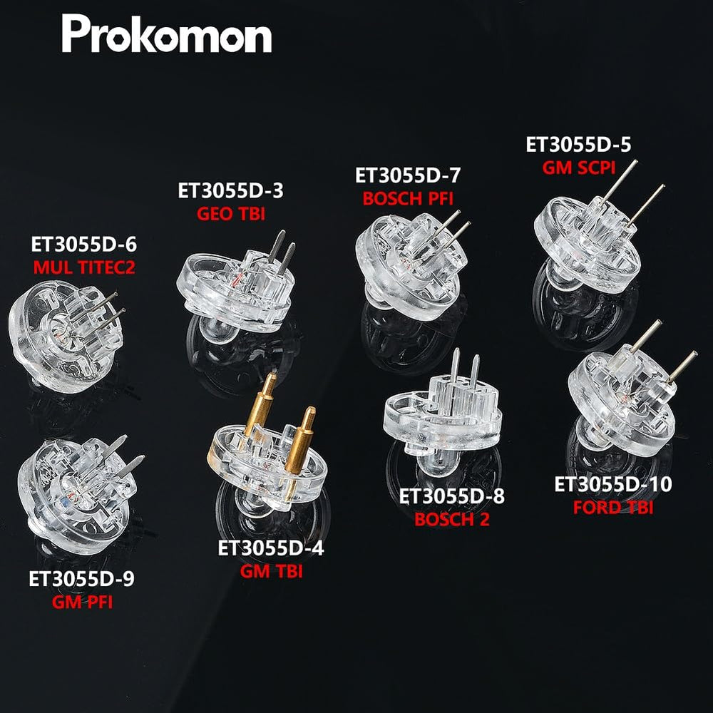 Prokomon assorted adapters laid out, variety of connector types for wide vehicle compatibility