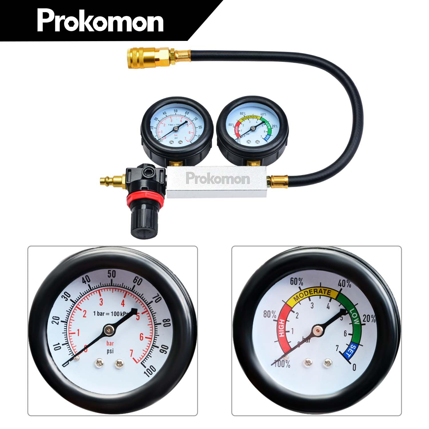 Prokomon complete kit layout with adapters and hoses for quick part identification