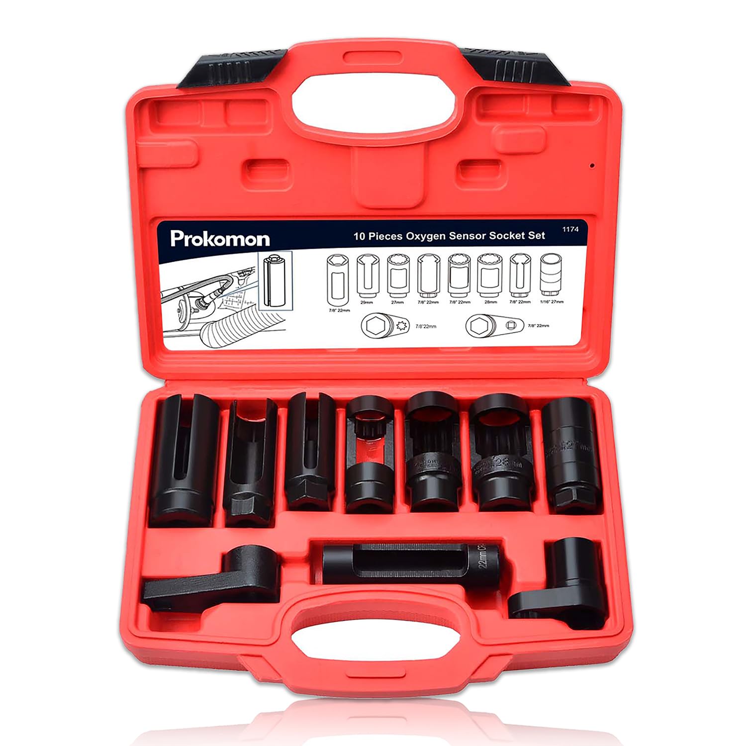 Prokomon front view of socket set packaging showing full kit and organization benefit