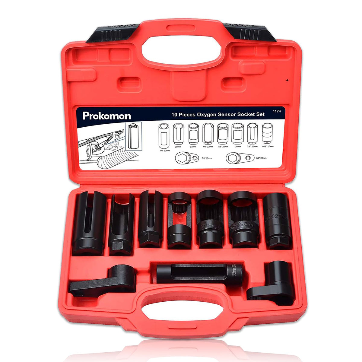 Prokomon front view of socket set packaging showing full kit and organization benefit