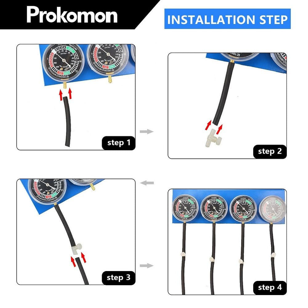 Prokomon tool kit connected to a motorcycle engine to balance carburetors