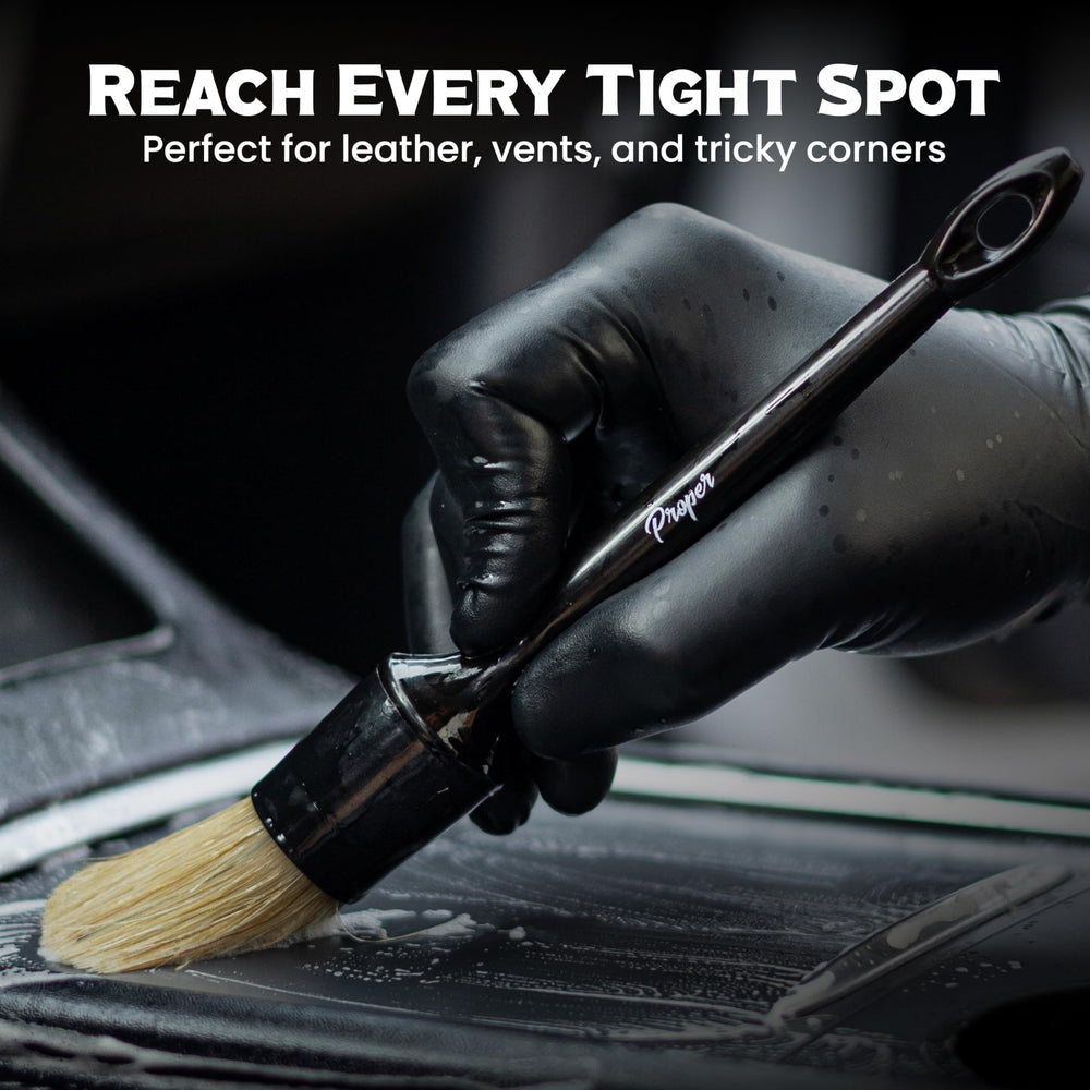 PROPER DETAILING CO. synthetic brush scrubbing wheel spoke to remove brake dust benefit