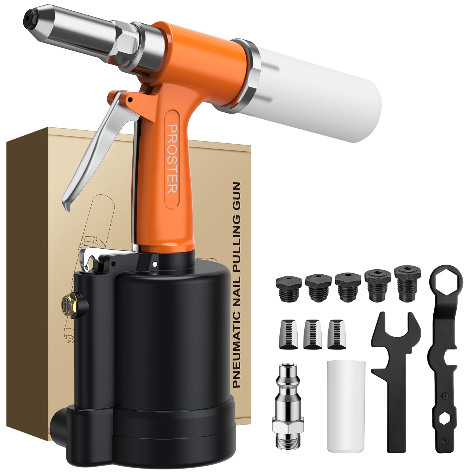 Proster rivet gun front view showing controls and robust body for fast riveting
