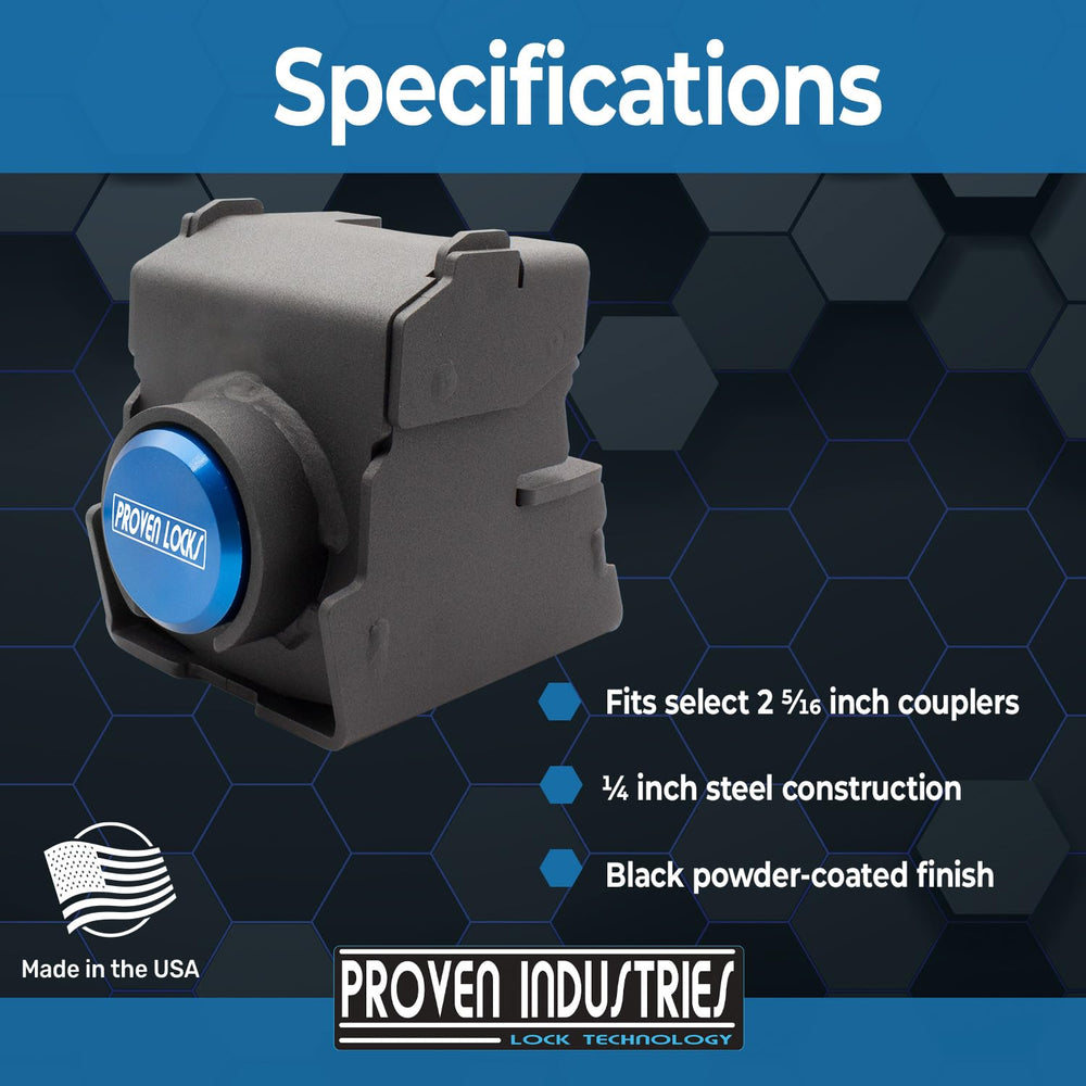Proven Industries lock on trailer in storage scene showing peace-of-mind protection