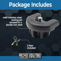 Proven Industries S175 installed on a 2-inch trailer coupler to block towing