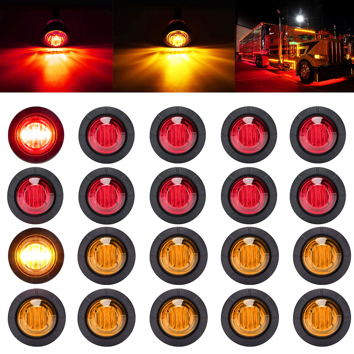 PSEQT front view of 20-piece marker light set showing compact kit and color mix for easy selection