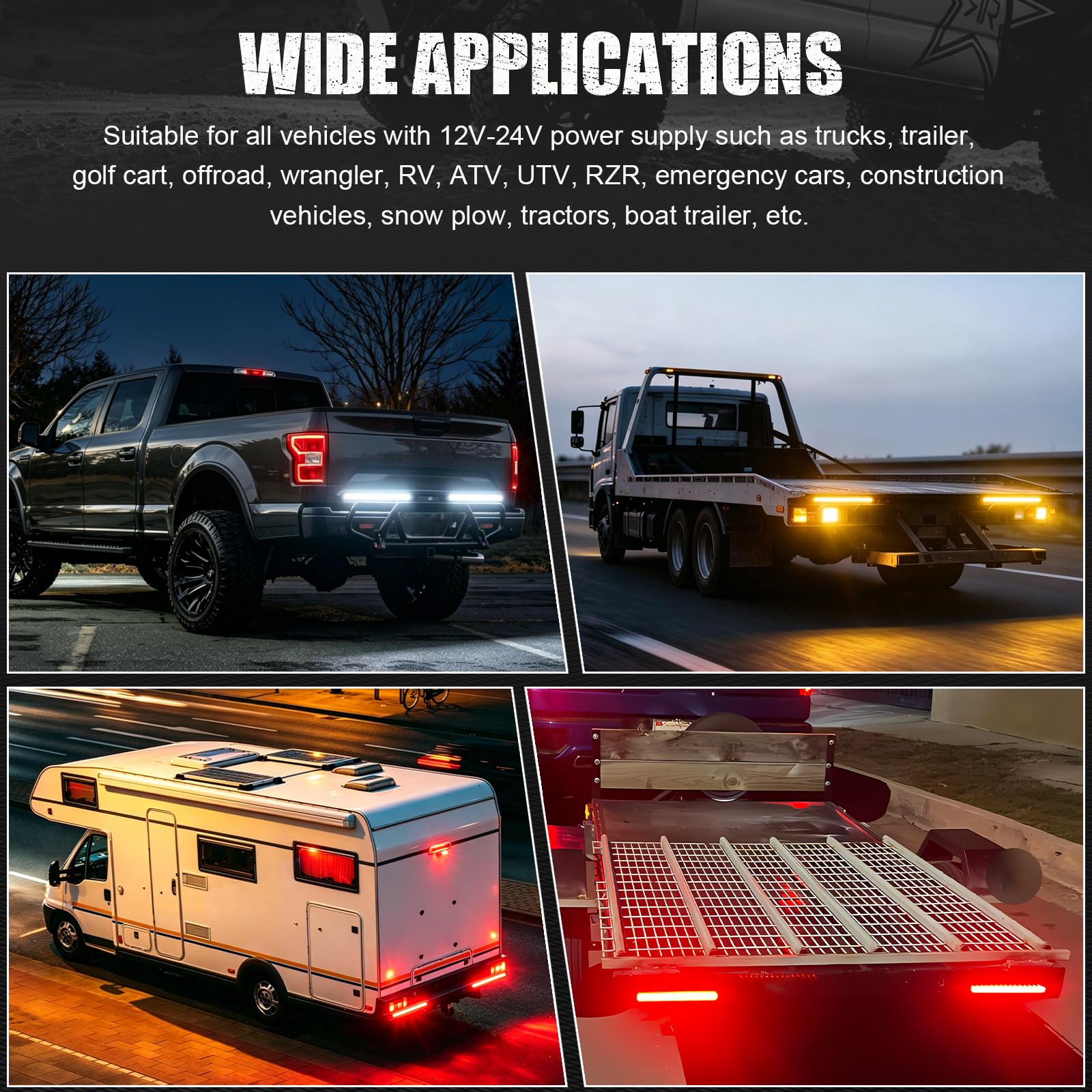 PSEQT light bars mounted on trailer at night enhancing visibility and signaling benefit