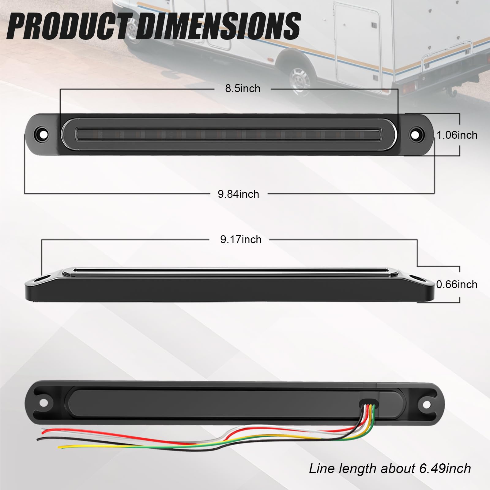 PSEQT light bar shown with ruler and truck for size and fit reference benefit