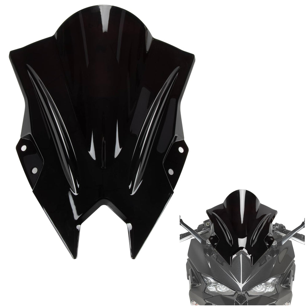 PSLER windshield front view showing black finish and improved wind protection