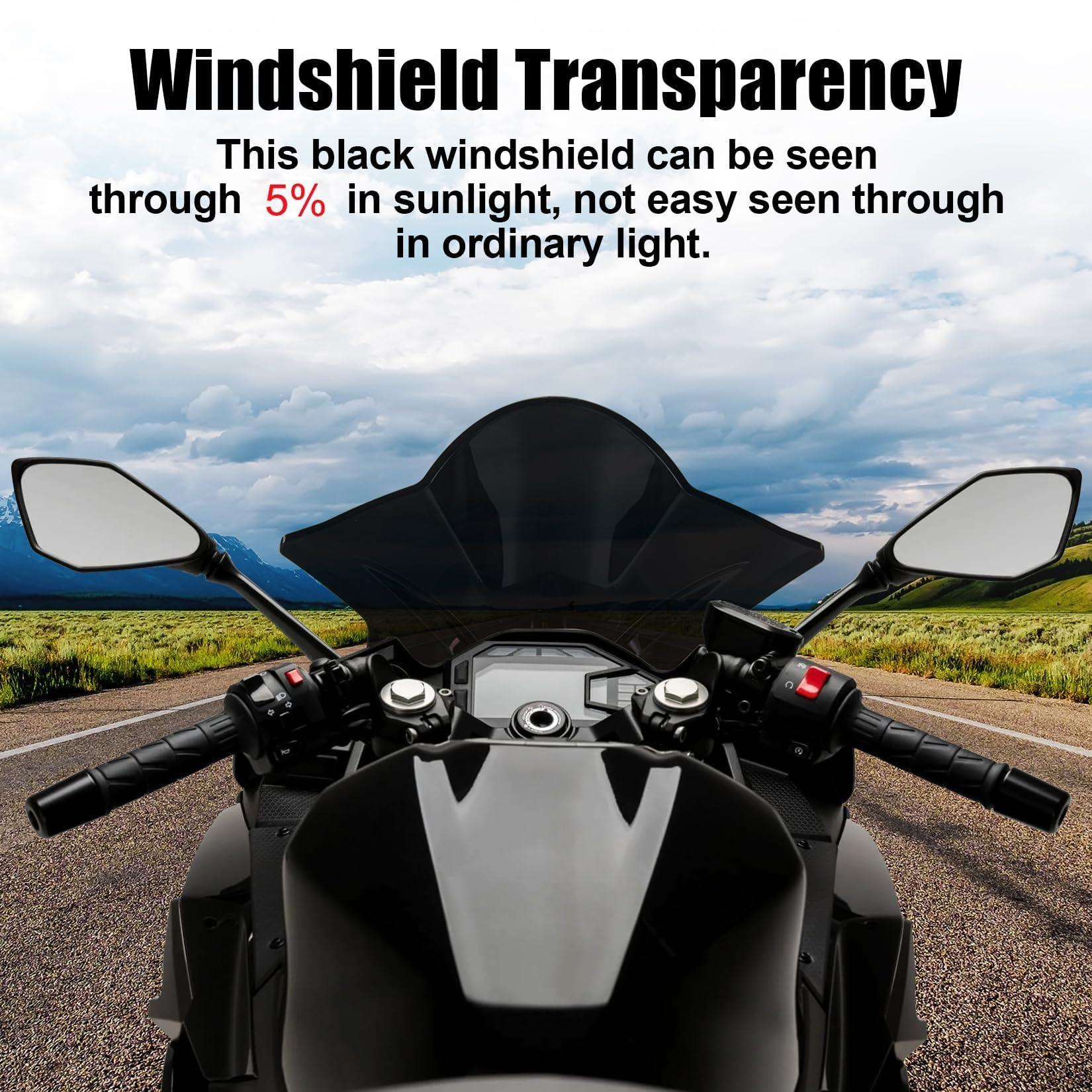 PSLER windscreen mounted on Ninja 500 showing better rider wind deflection