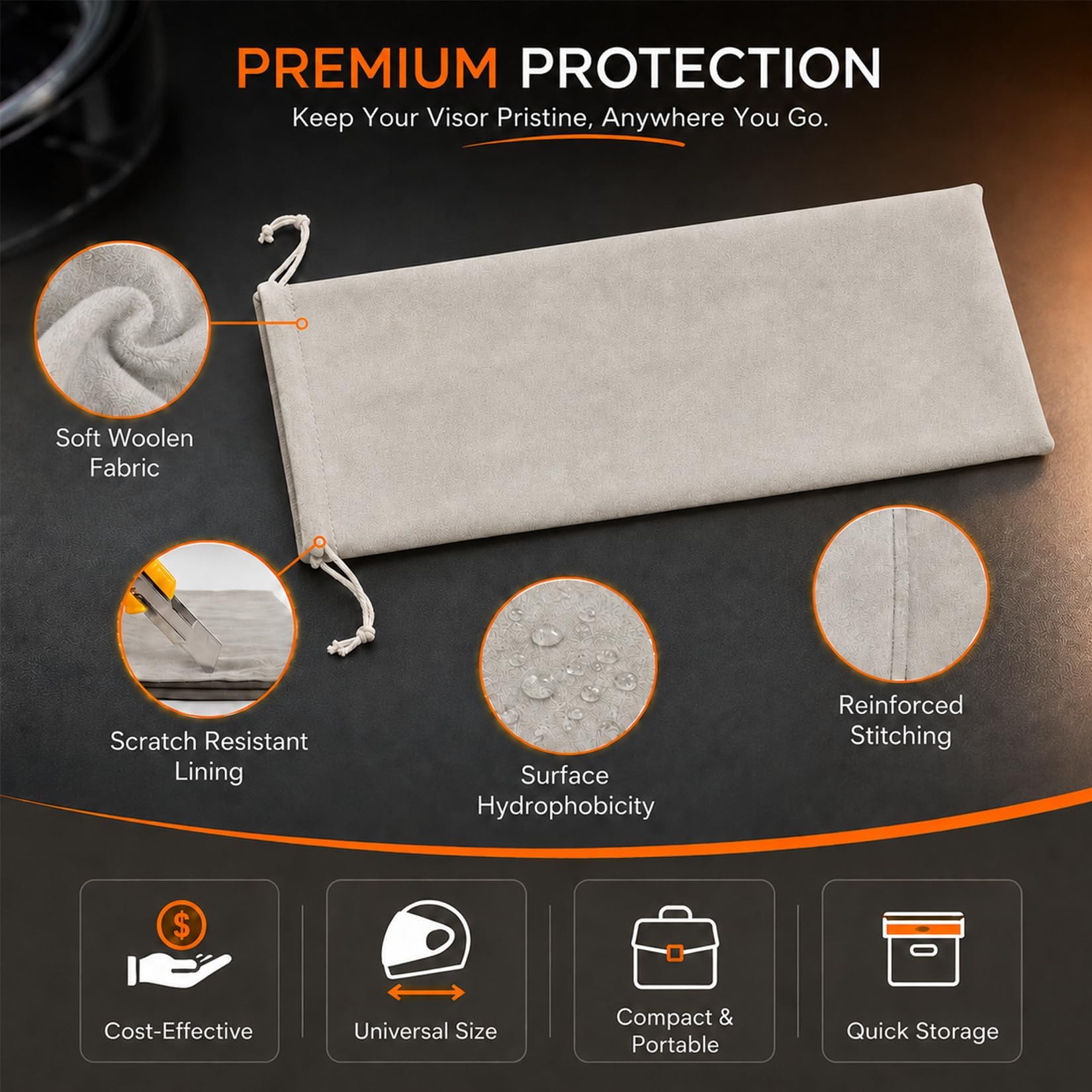 PSLER visor inserted into sleeve showing scratch-free protection