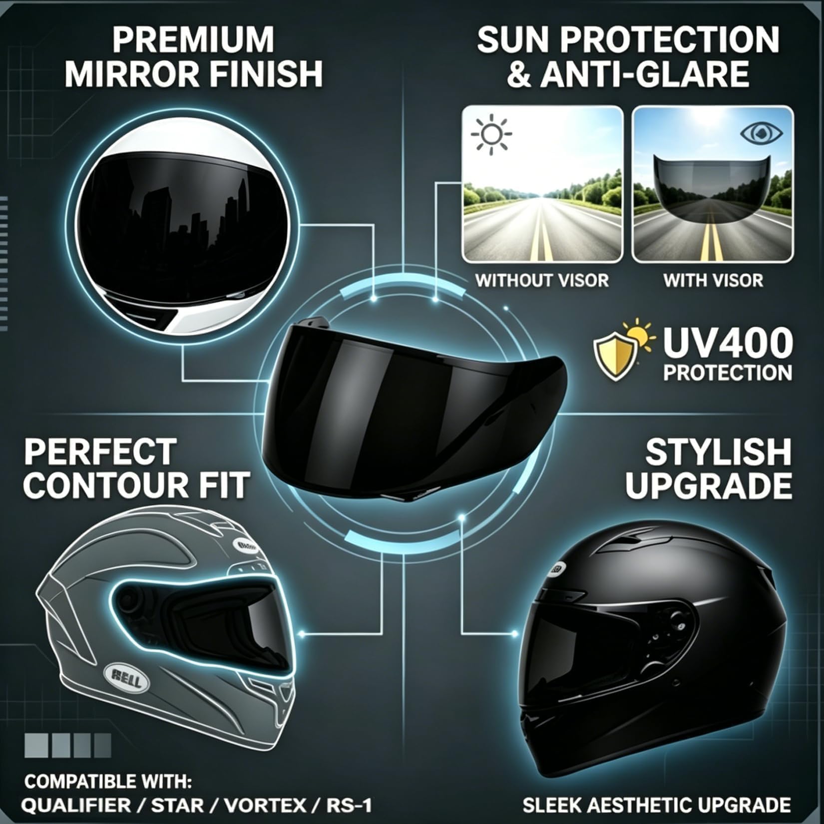 PSLER tinted visor held against sky showing glare reduction benefit