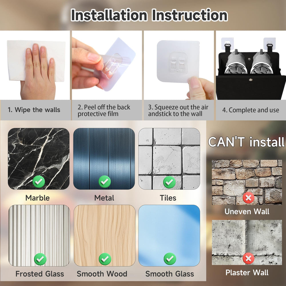 PUGPIU adhesive hooks and mini wall pins included for tool-free installation