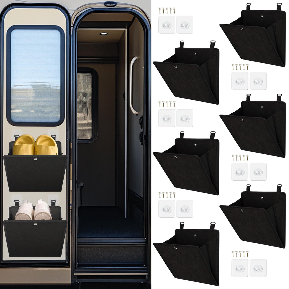 PUGPIU front view mounted on RV wall showing compact organization benefit