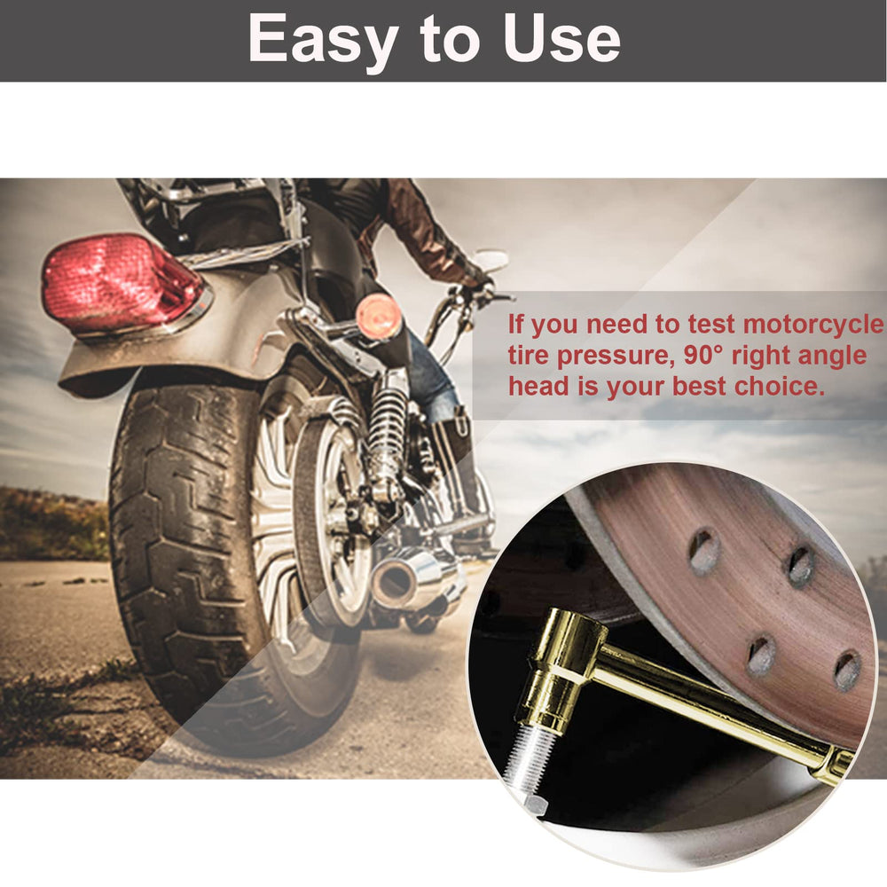 PUIBERS in use on a motorcycle valve for fast, secure pressure reading