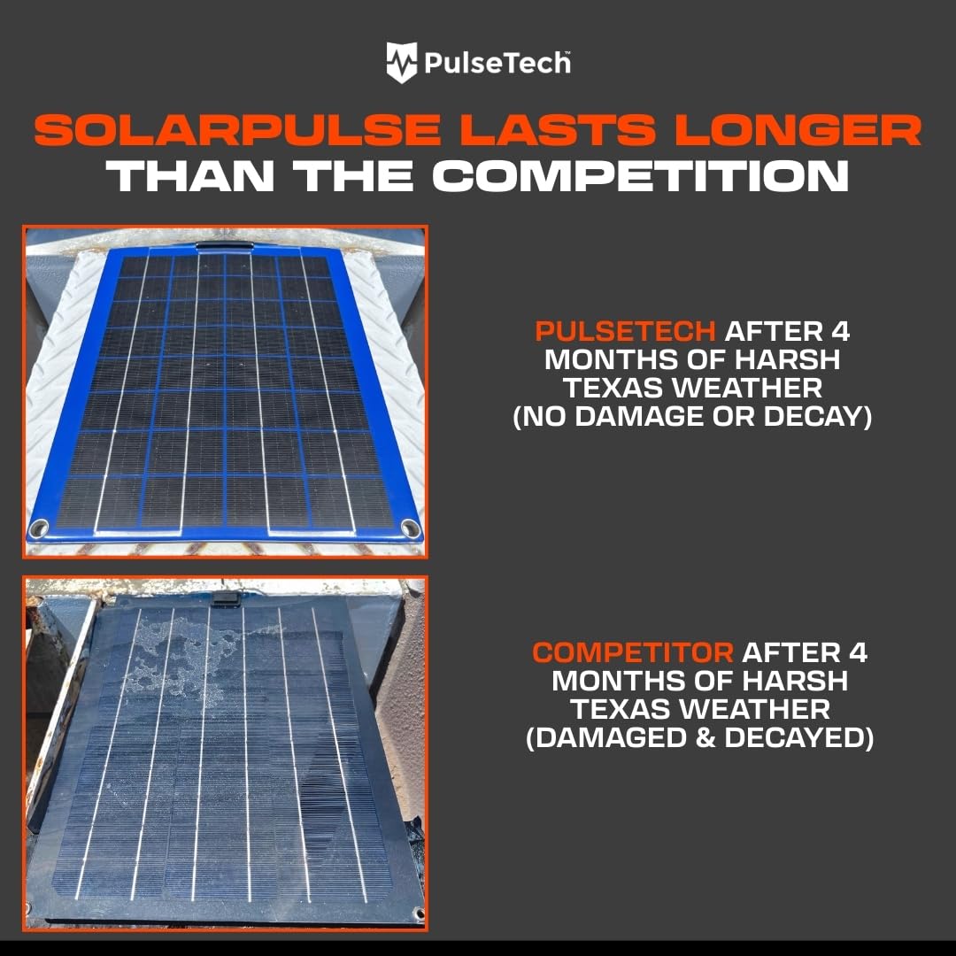 PulseTech SolarPulse installed on a truck hood to maintain battery charge during storage