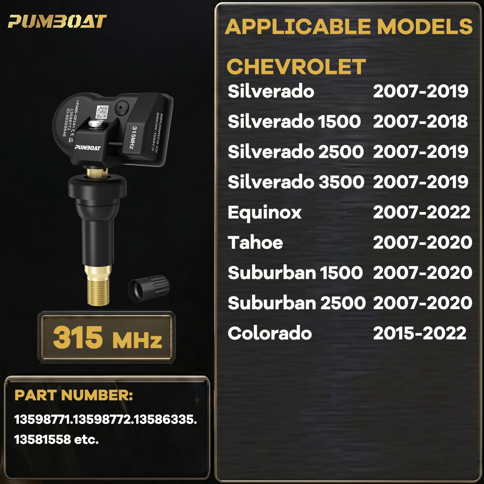 PUMBOAT TPMS side profile detail highlighting compact OE-style fit