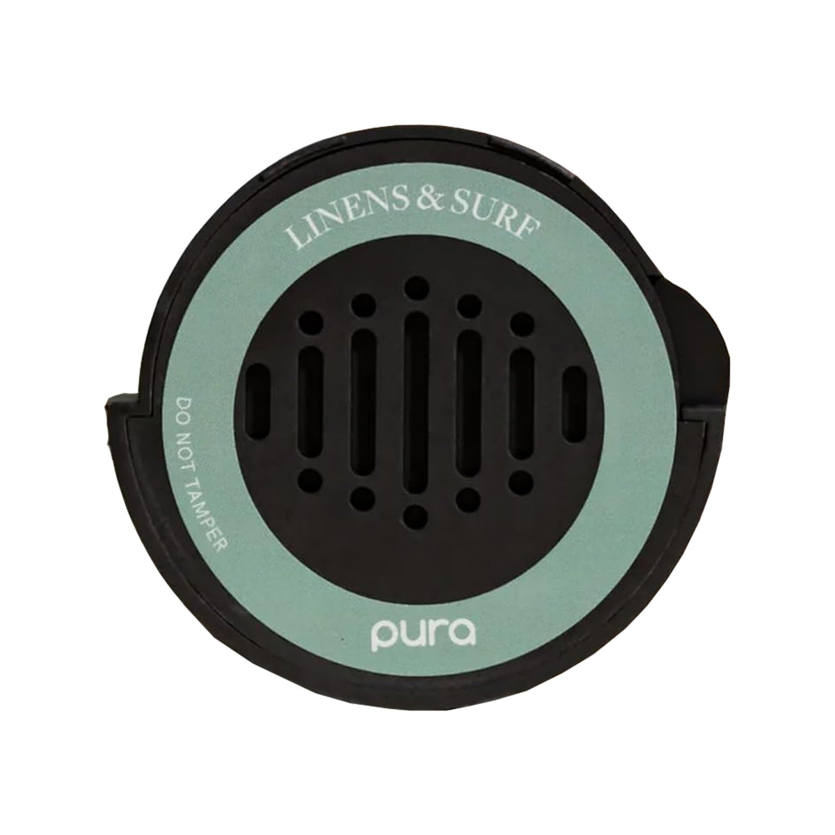 Pura Linens & Surf front packaging showing refill benefits