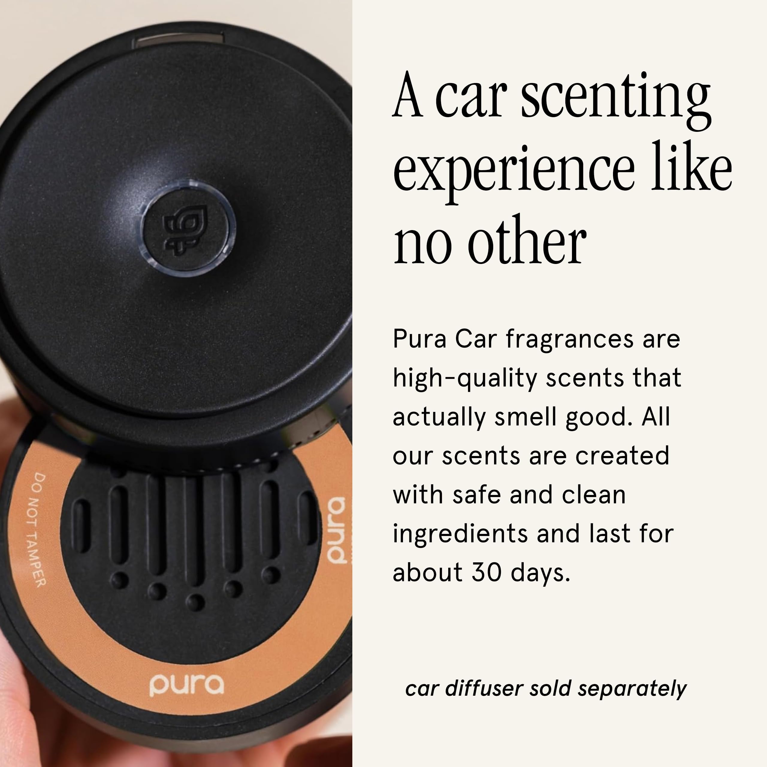 Pura refill installed in car diffuser, demonstrating hands-free scent activation benefit