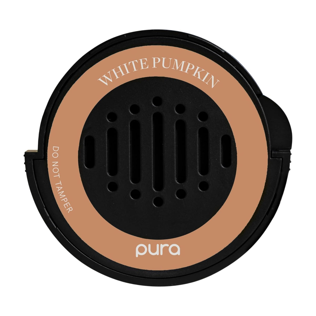 Pura White Pumpkin refill front view showing bottle and label, clear benefit of easy swap