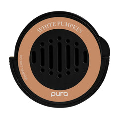 Pura White Pumpkin refill front view showing bottle and label, clear benefit of easy swap