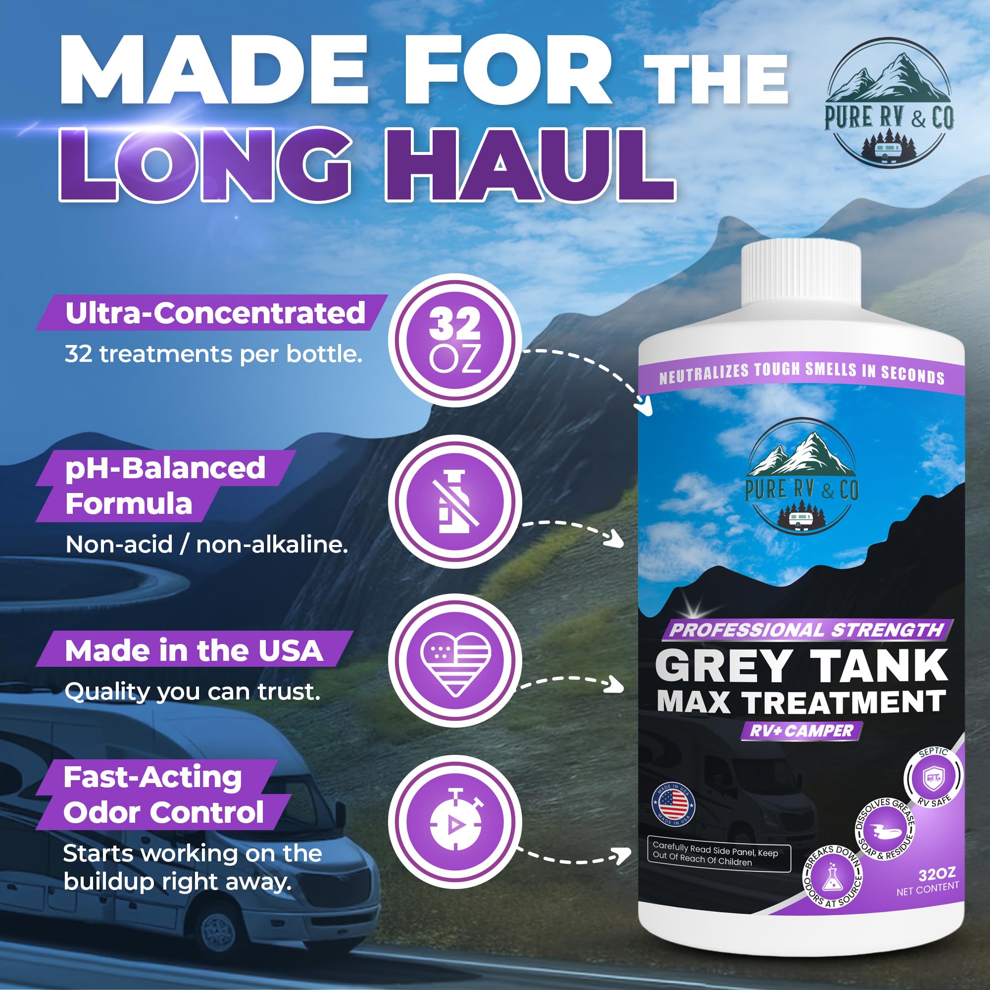 Pure RV pouring into RV tank demonstrating fast-acting odor control