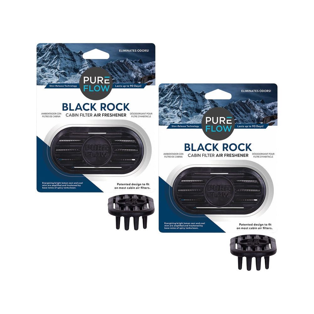 PUREFLOW front packaging showing Black Rock scent and 2-pack benefit