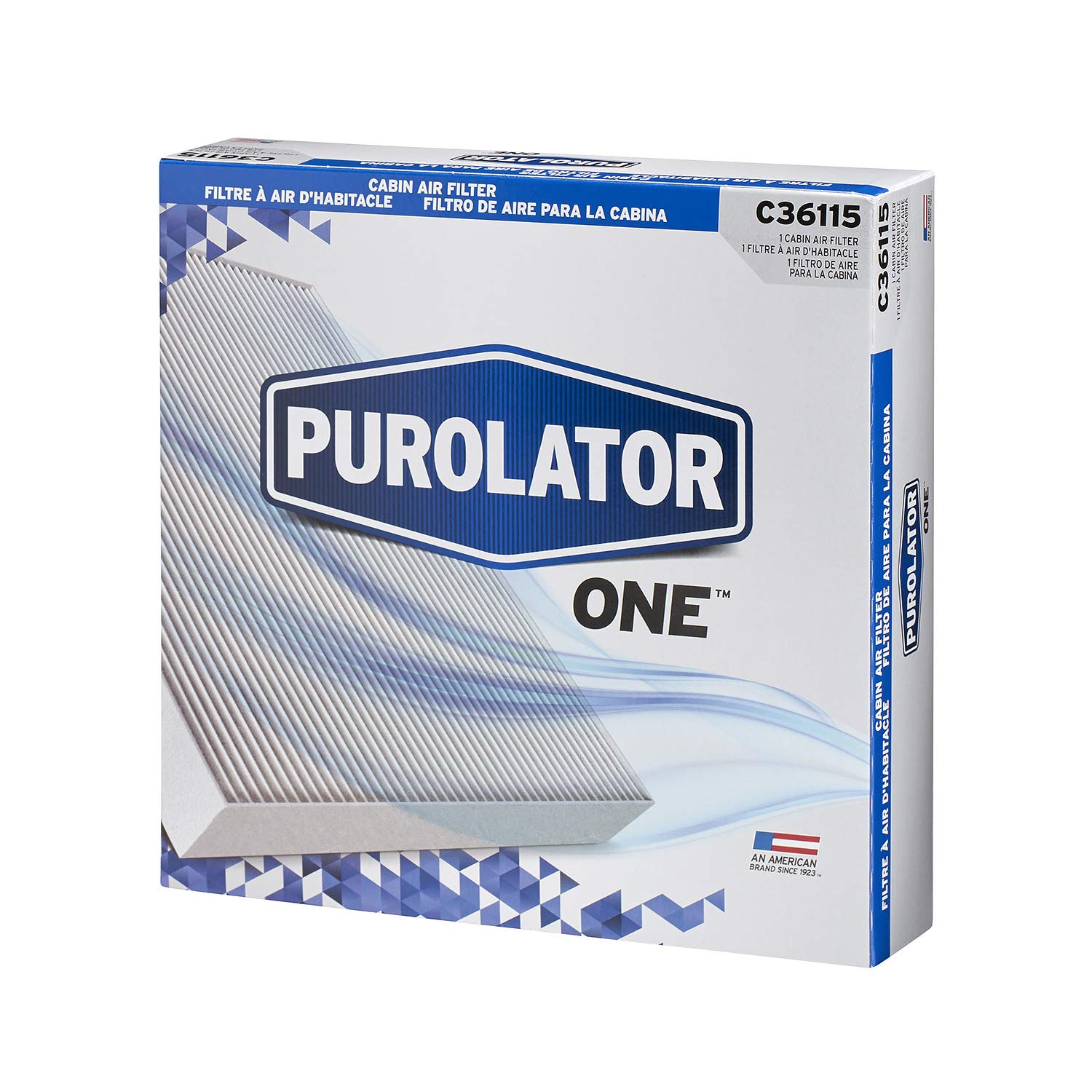 Purolator filter shown with airflow arrows demonstrating cleaner cabin air