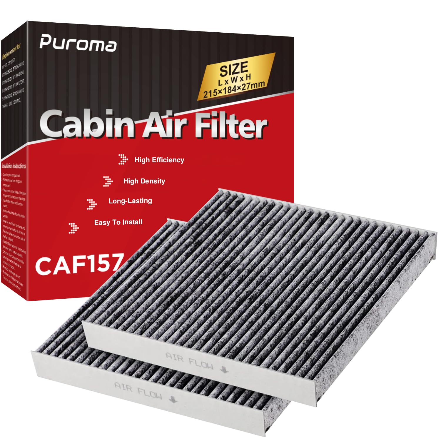 Puroma front packaging showing CP157 two-pack and compatibility benefits