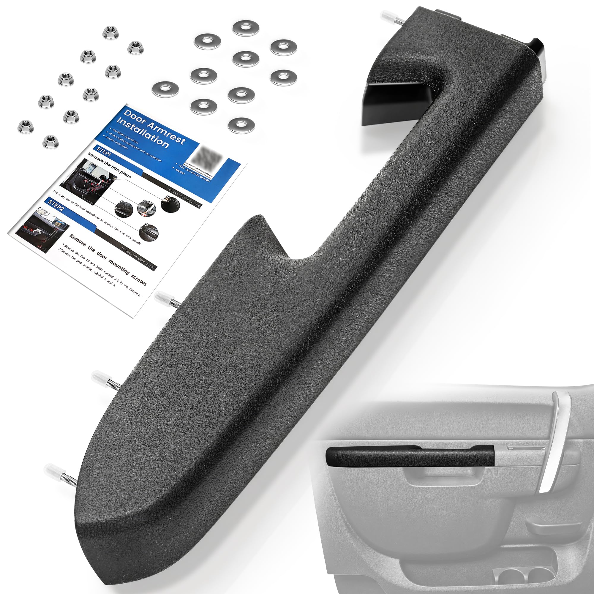 Puzau front-left armrest full assembly showing OEM-style fit and restored ergonomics