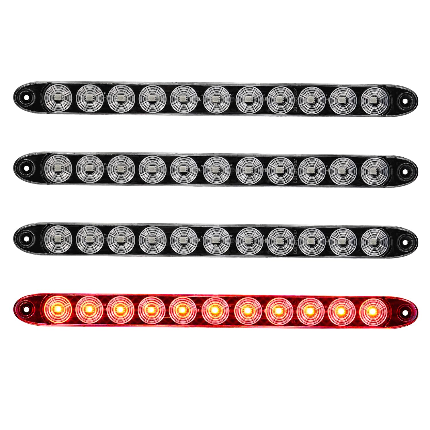 PVerandio front view of 15.5 inch red LED bar showing full length and mounting points for visibility