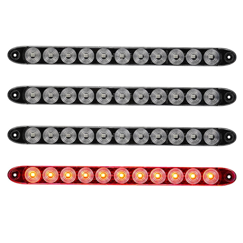 PVerandio front view of 15.5 inch red LED bar showing full length and mounting points for visibility