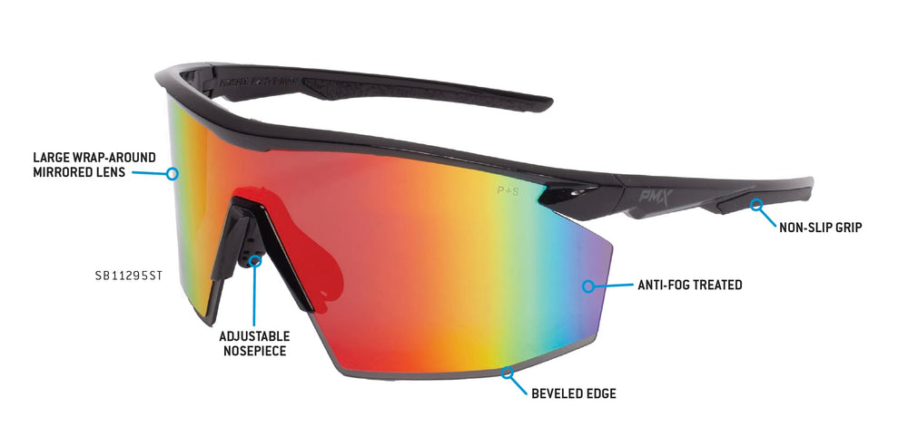 Pyramex SB11295ST side profile worn on model demonstrating wraparound coverage benefit