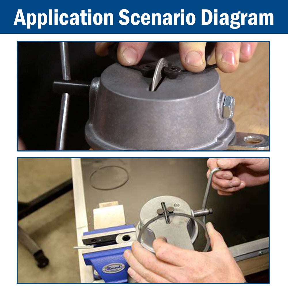 Qagea tool in use filing a piston ring to achieve precise ring gap