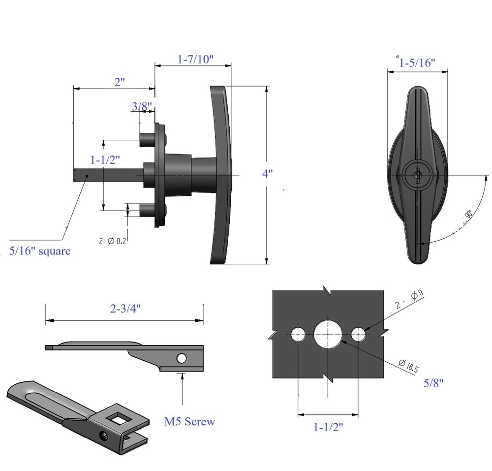 QANVEE shaft and hole comparison illustrating 5/8-inch mount and 1-5/8-inch shaft fit