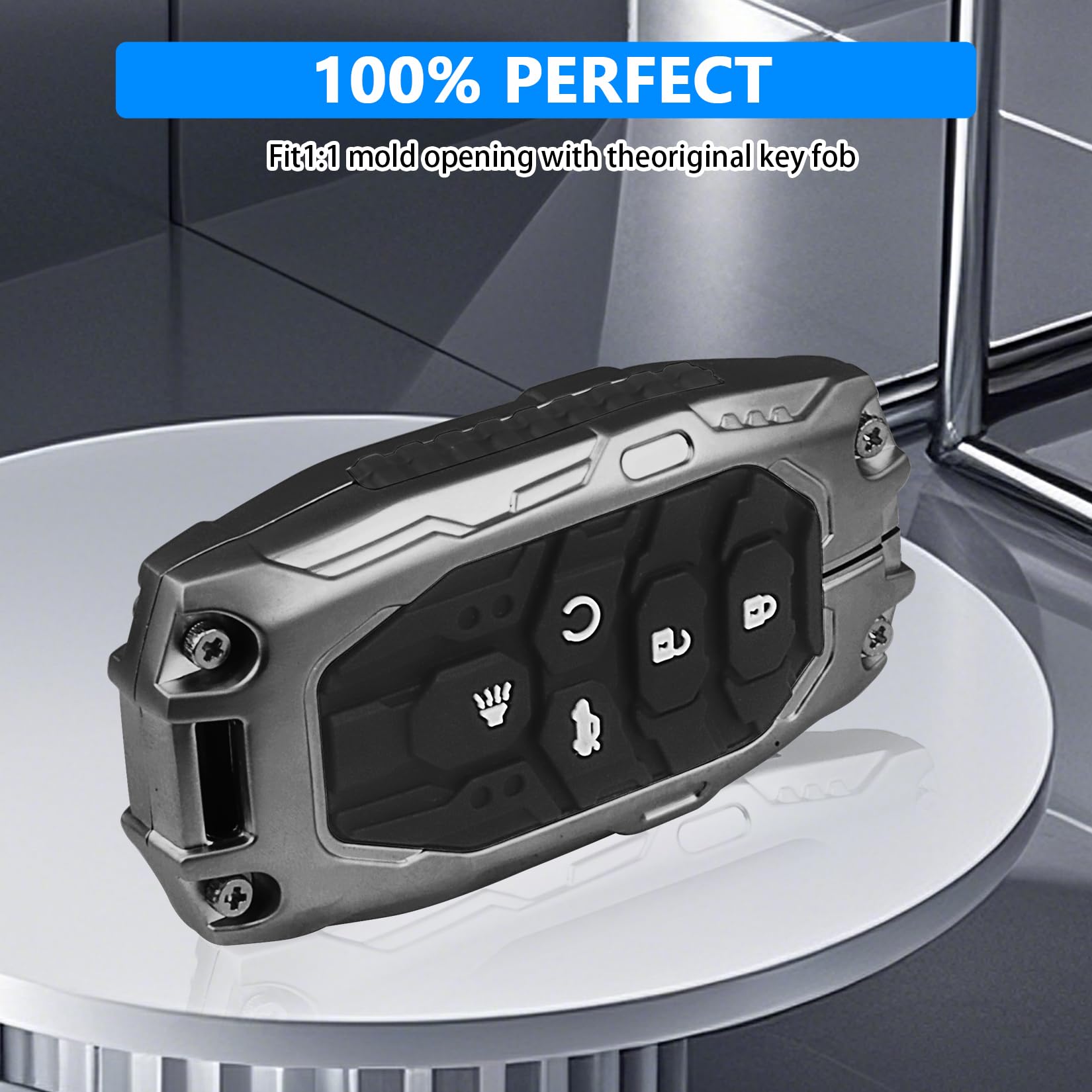 QBUC key fob beside credit card to show compact size and portability