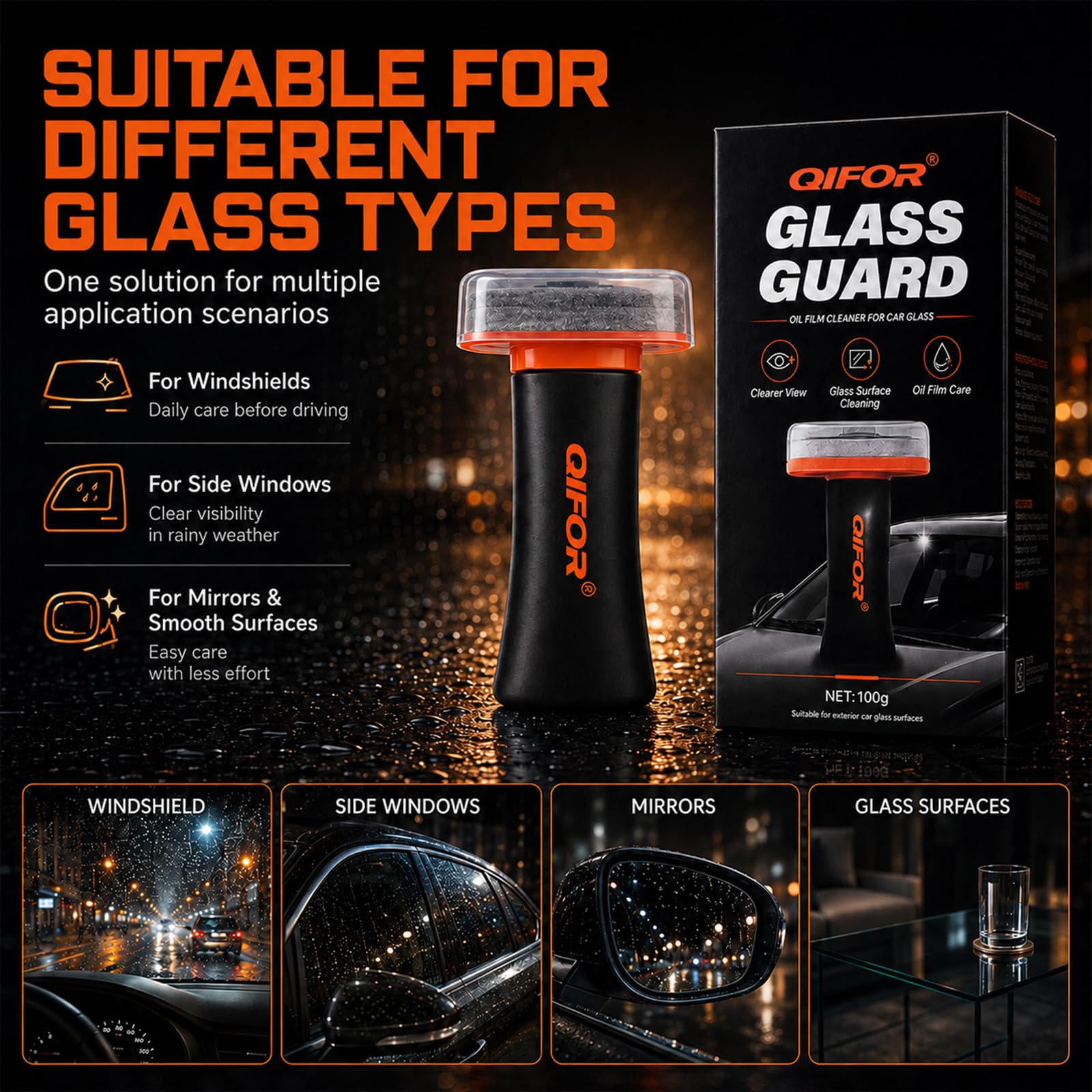 QIFOR used on a side window during cleaning to reduce haze and glare
