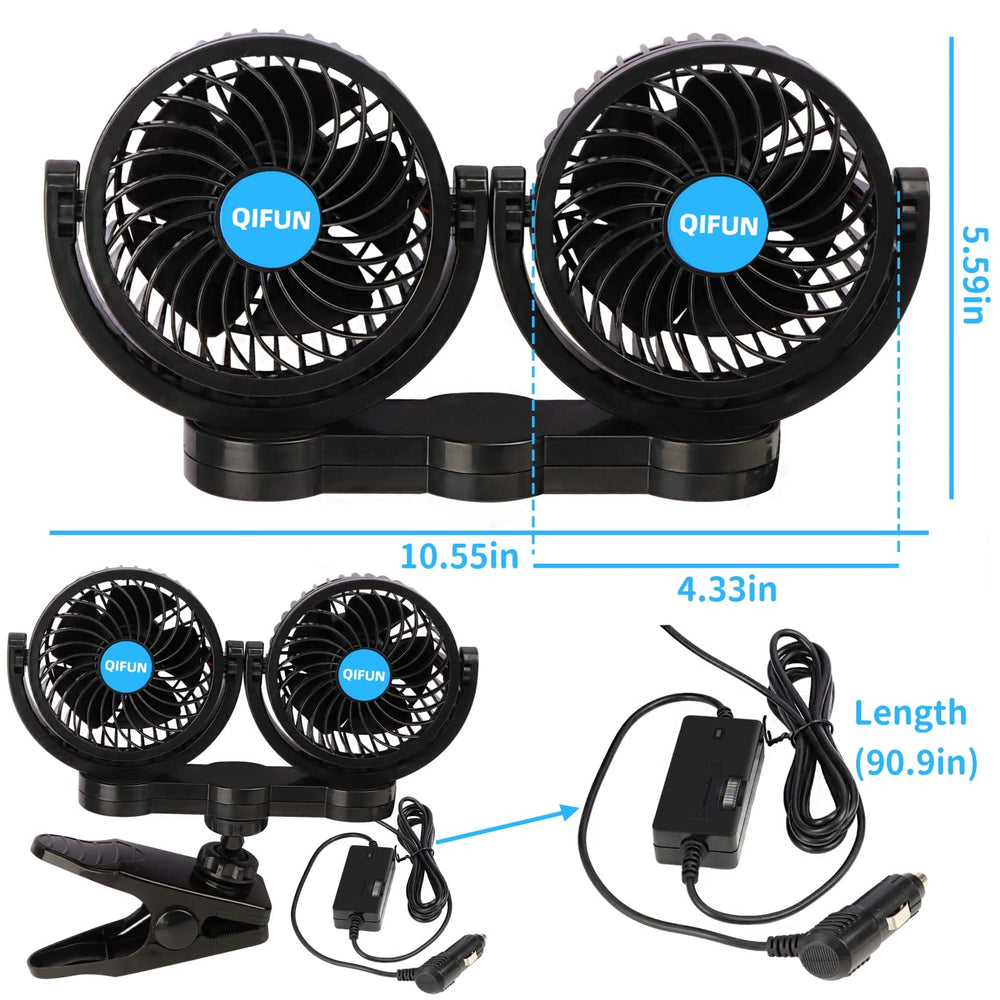 QIFUN fan in parked car scene reducing heat buildup and improving comfort