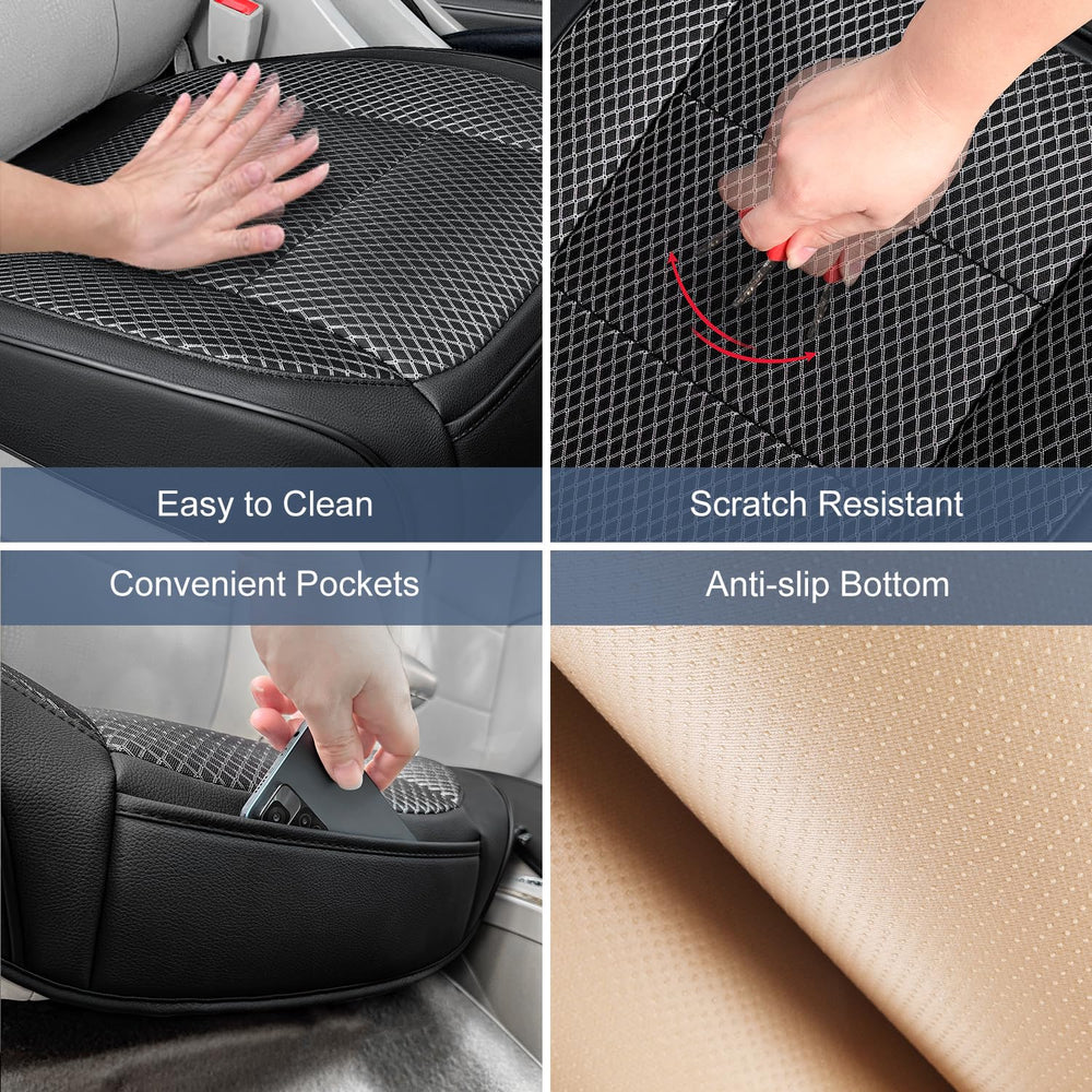 Qinlive front pocket detail for extra storage of phone and small items while driving