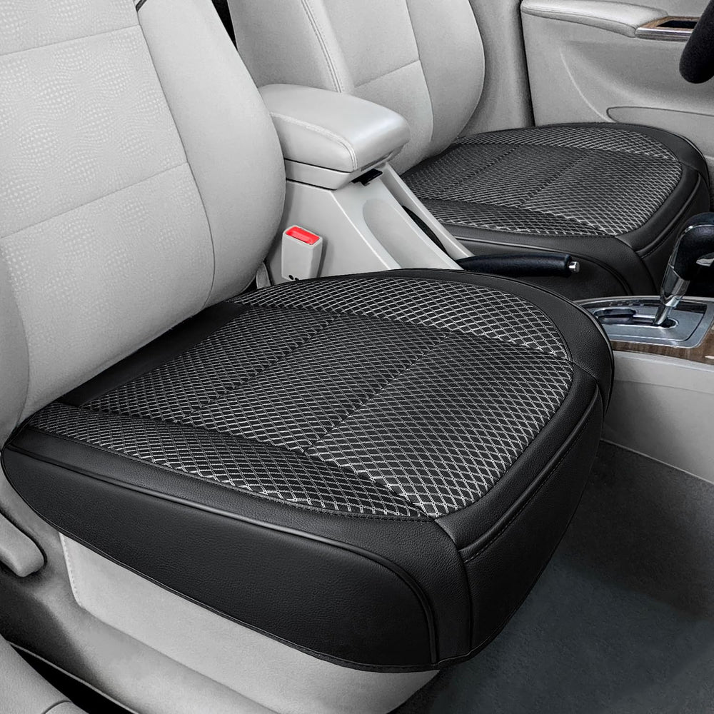 Qinlive front view of two black ventilated bottom seat covers showing clean fit and protection
