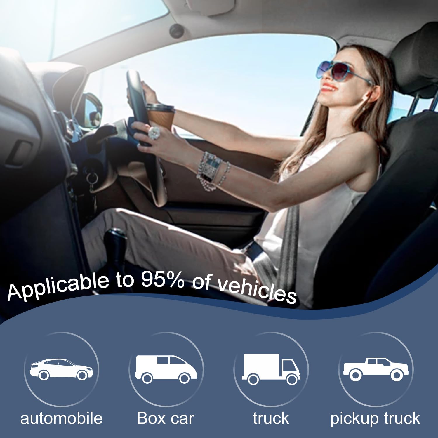 Qinlive size comparison showing seat cover scale and universal fit guidance
