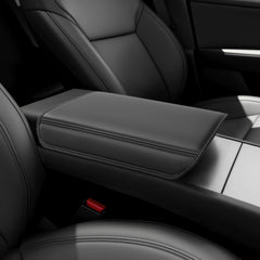 QINQINTU front view of leather center console cover showing sleek fit and protection