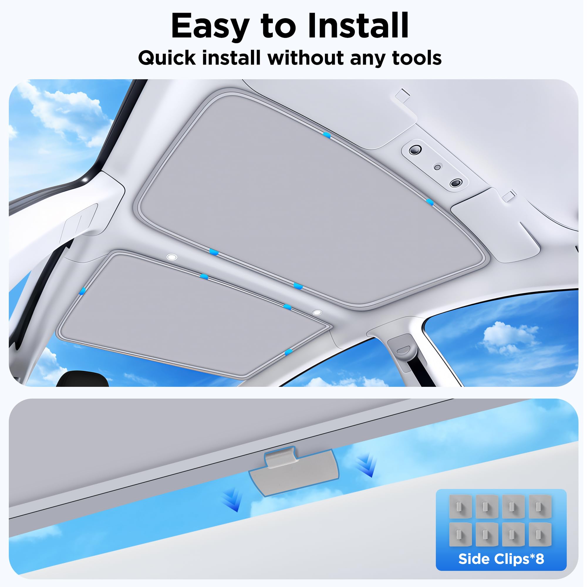 QINQINTU sunshade on a Model 3 during roadtrip showing cooler cabin benefit