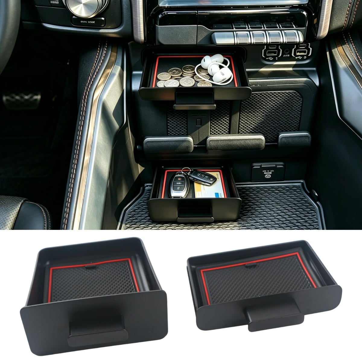 Qlhshop front view of console storage drawer showing OEM fit and discreet profile