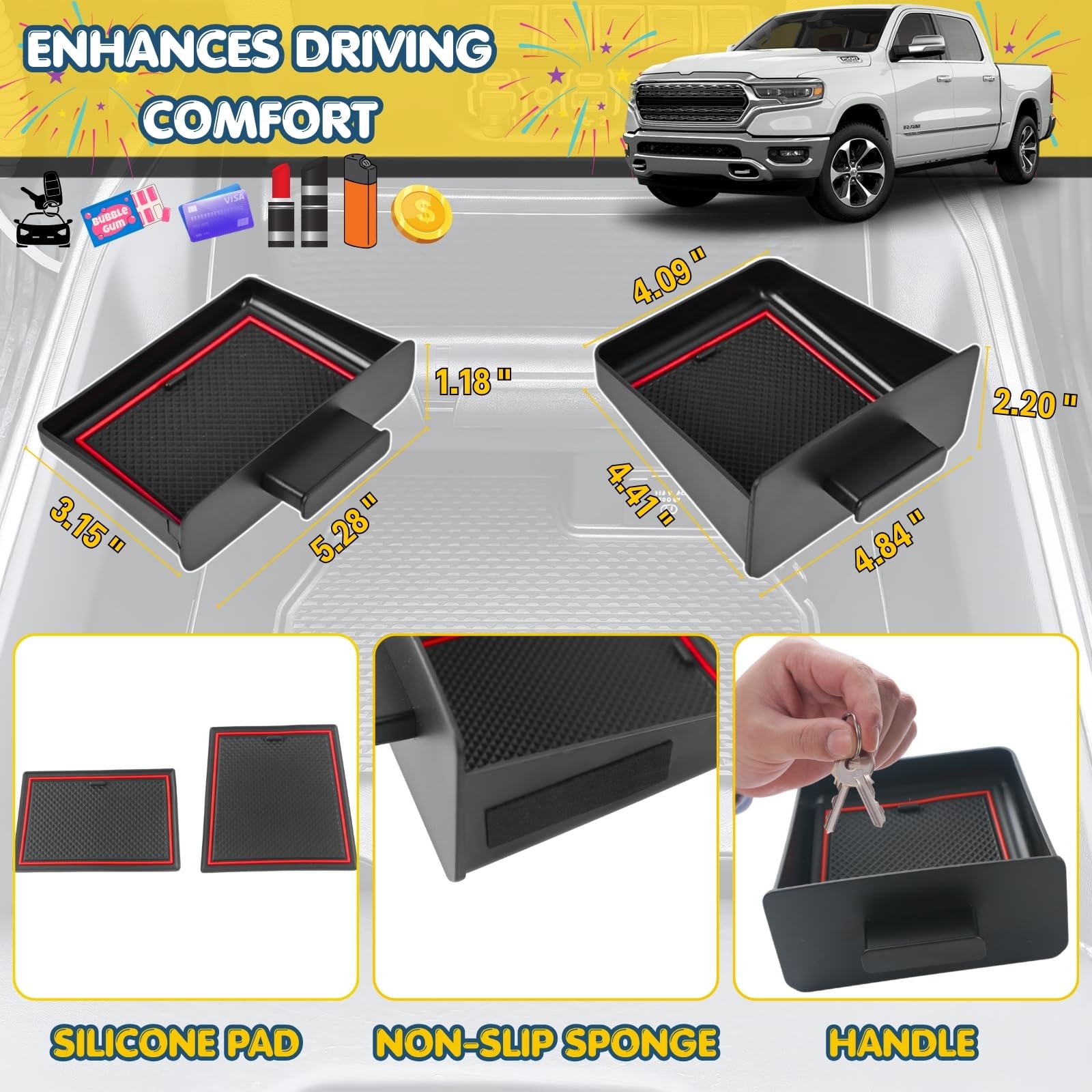 Qlhshop drawer in use holding phone and cables to keep items organized while driving