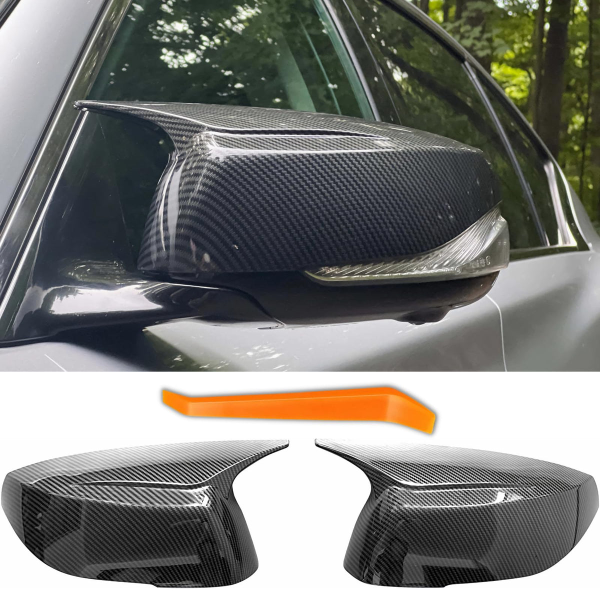 Qlhshop front view mirror caps showing sporty upgrade benefit