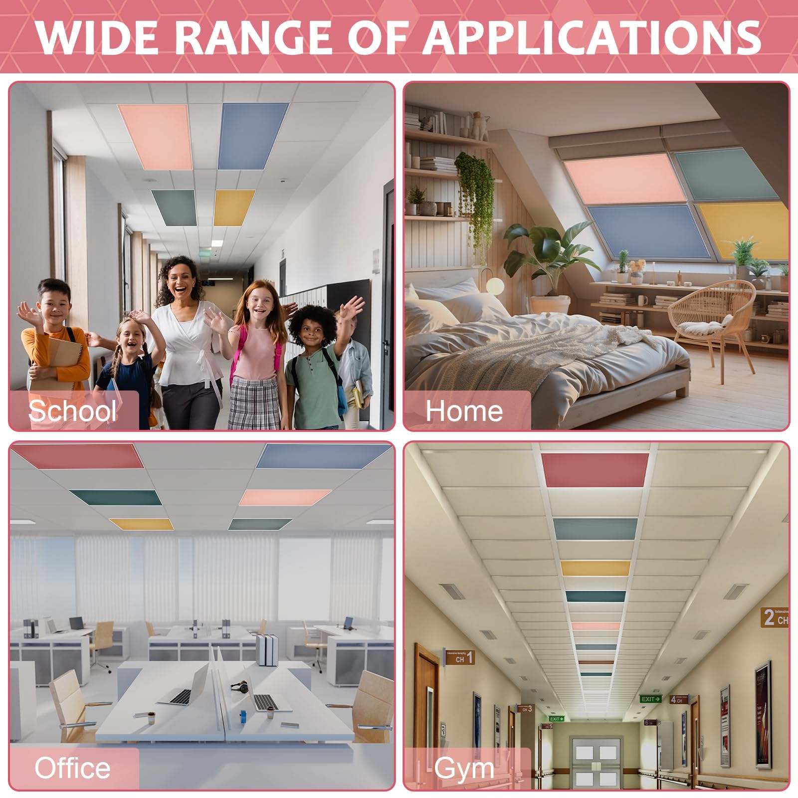 QOUBAI panels in a classroom setting creating softer lighting and improved focus benefit
