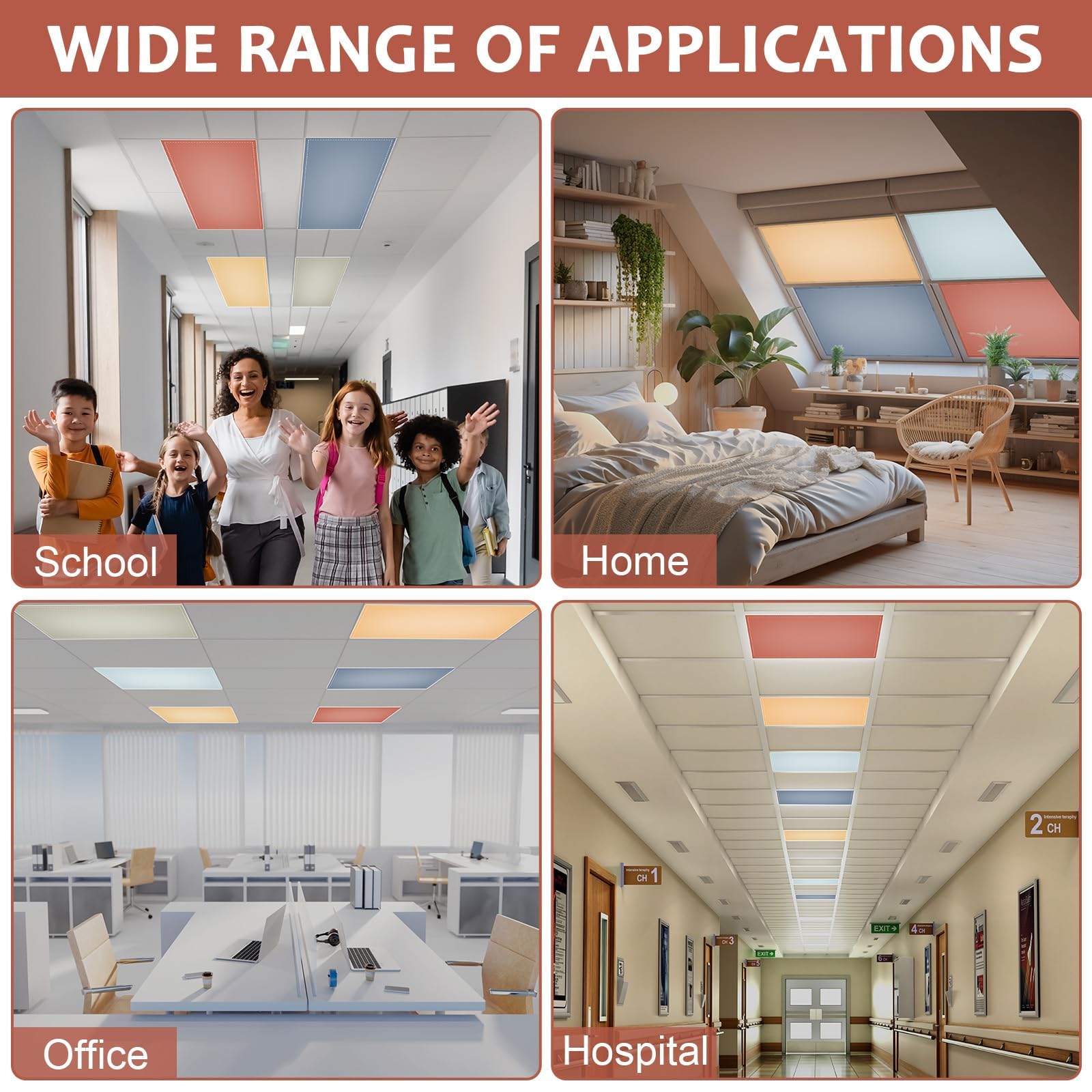 QOUBAI panel next to standard ceiling tile to show 4x2 ft size and exact fit benefit