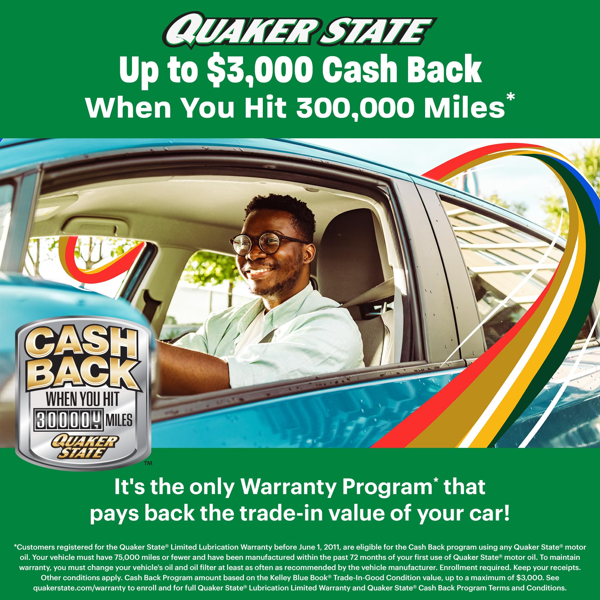 Quaker State jug in a garage setting showing reliable protection for daily drivers
